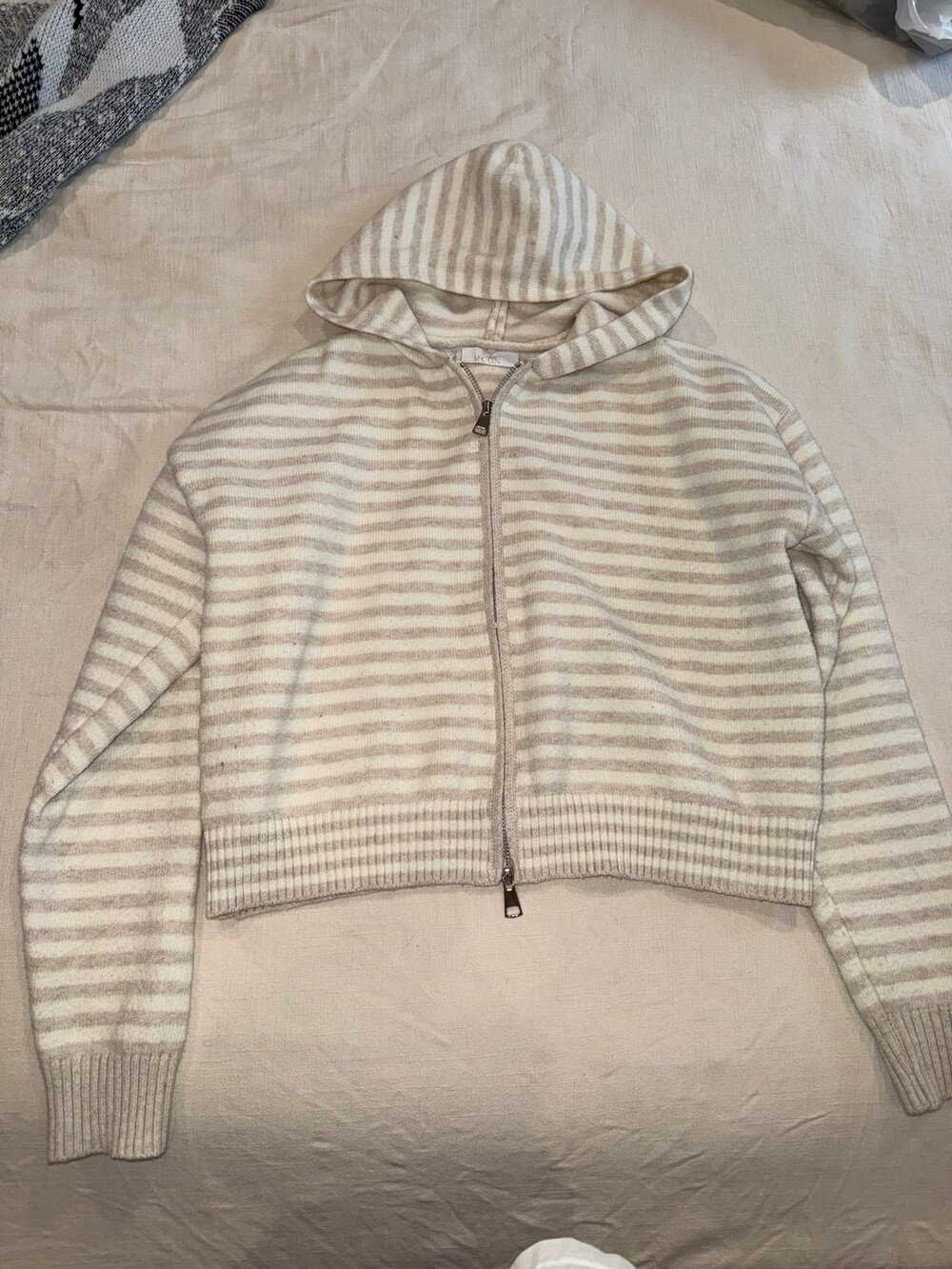Striped Cropped Zip-Up Hoodie Sweater